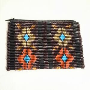 Vintage Beaded Coin Purse Boho Southwestern Geometric Floral Seed Bead Pouch